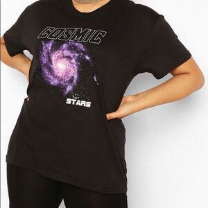 Boohoo Cosmic galaxy stars US16 new black tee